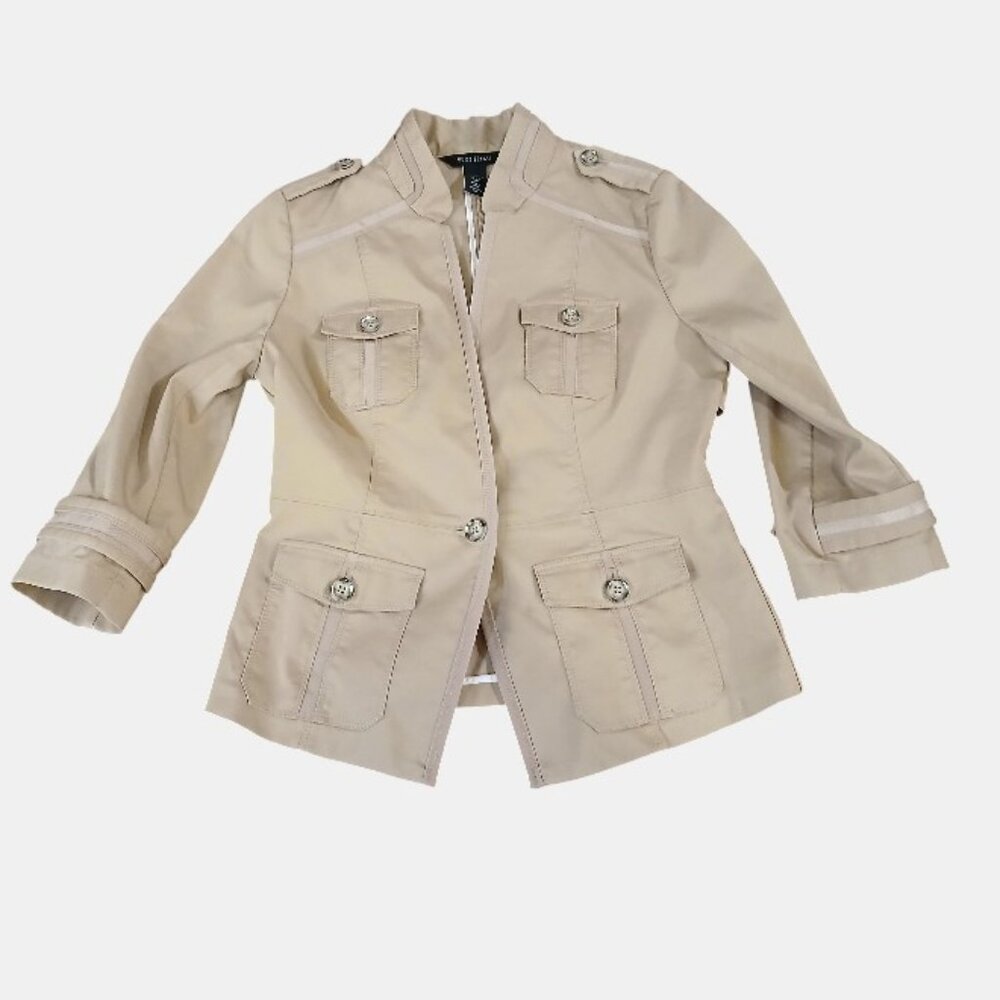 WHITE HOUSE BLACK MARKET Golden Tan Jacket with Satin & Button Details - Picture 6 of 11